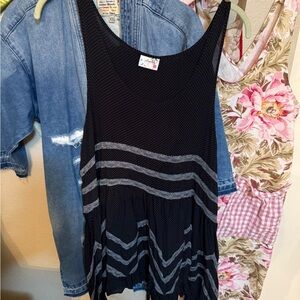 Free People Black and Gray Asymmetrical Tiered Tank Top